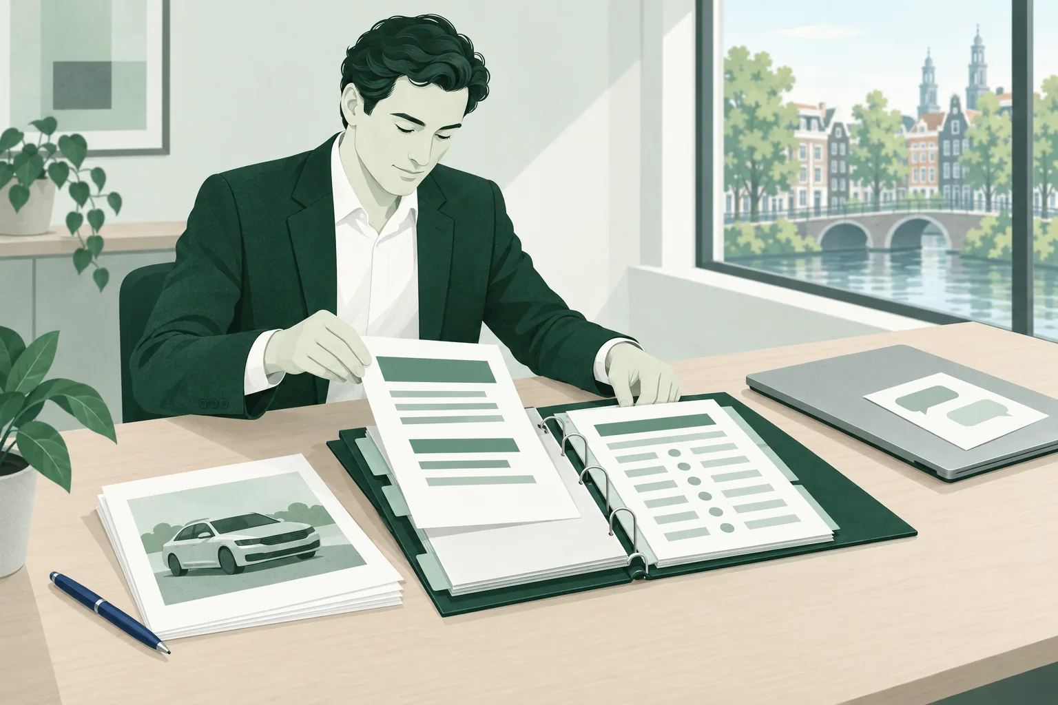 Een advocaat stopt een taxatie, prijslijst en foto in de productiemap en legt de chatbotuitdraai opzij: de bron overleggen